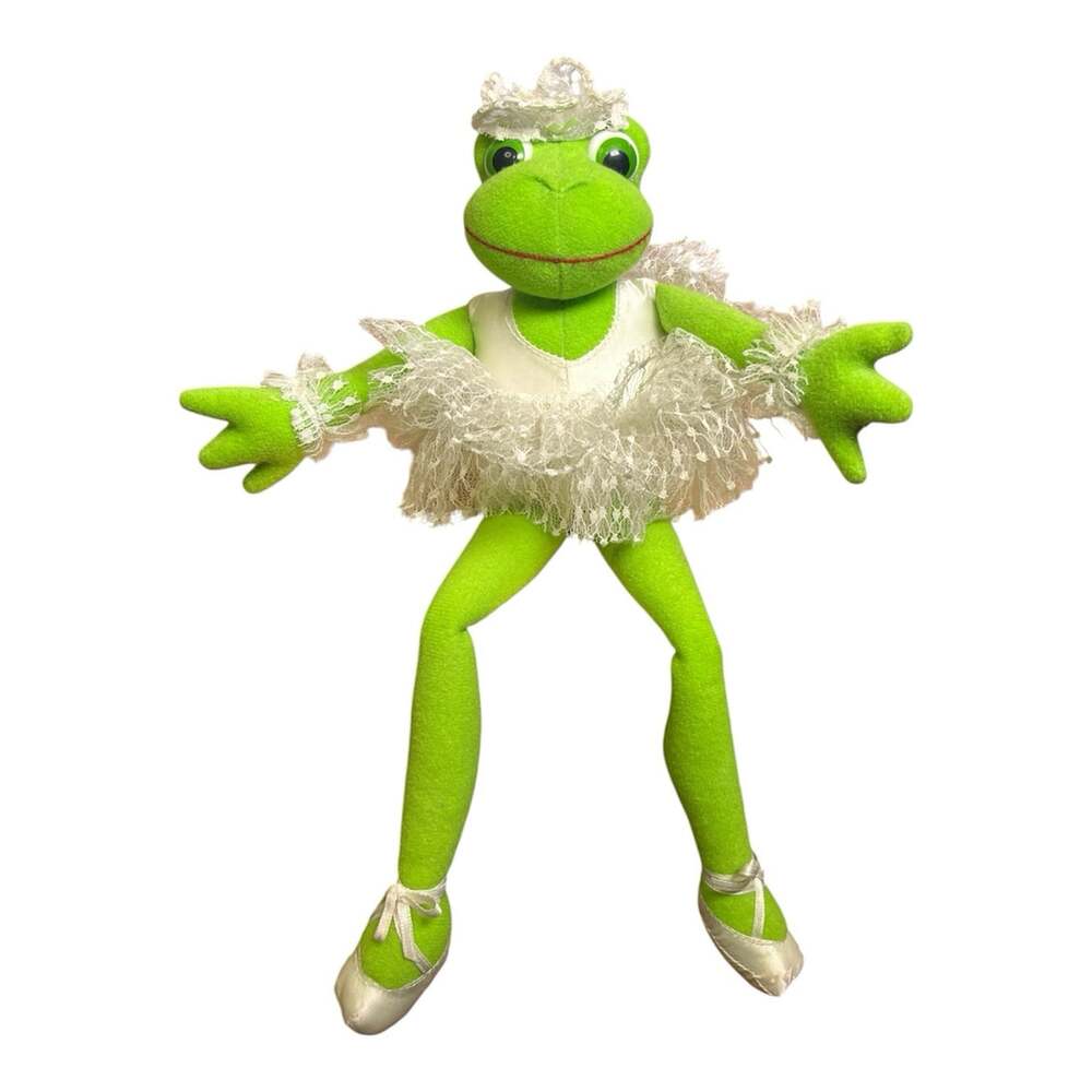 Russ Berrie Bettina Frog Plush Ballerina White Tutu 13” Vintage 90s Sits Ballet